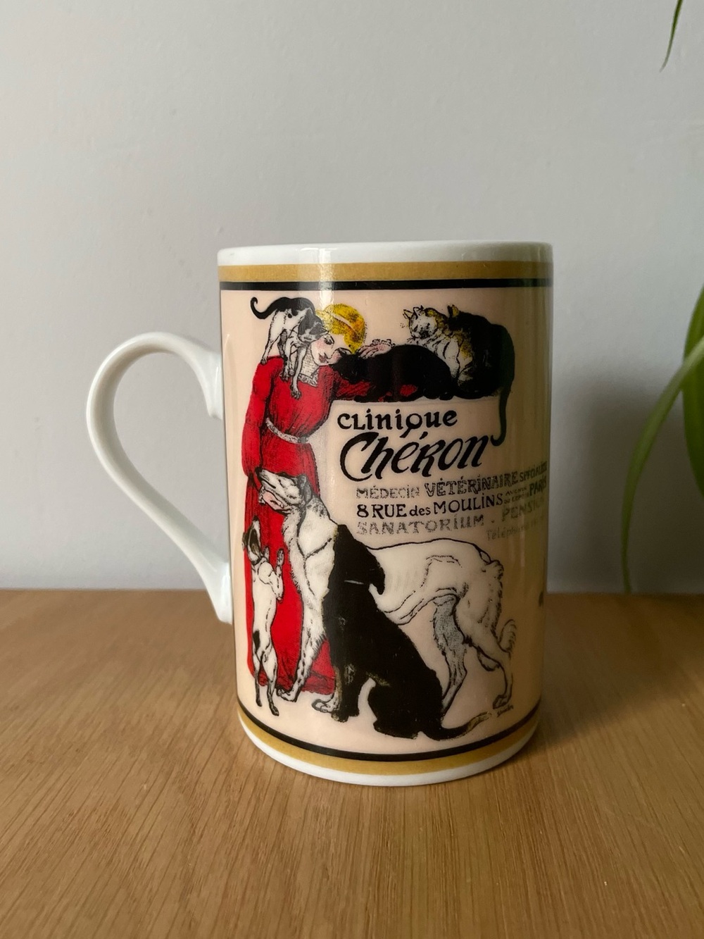 Vintage Steinlen Clinique Chéron Art Nouveau Cat & Dog Mug